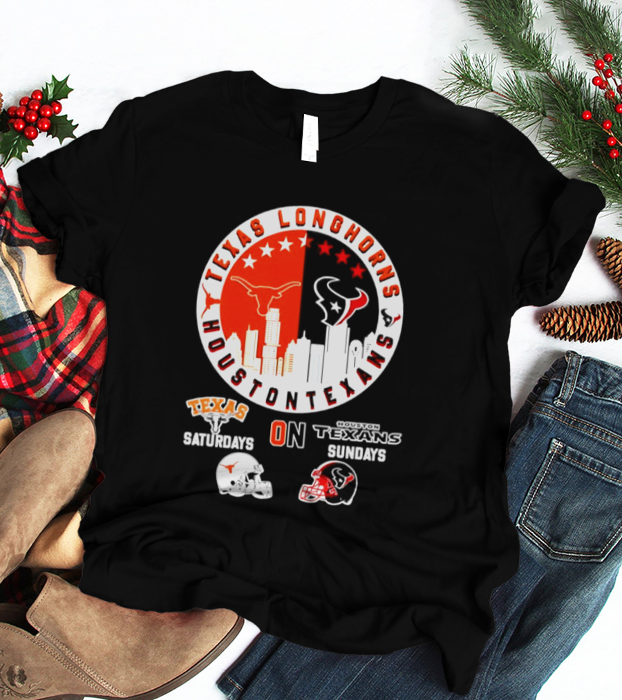 Texas Longhorns Houston Texans Saturdays Sundays Football Helmet T-Shirt