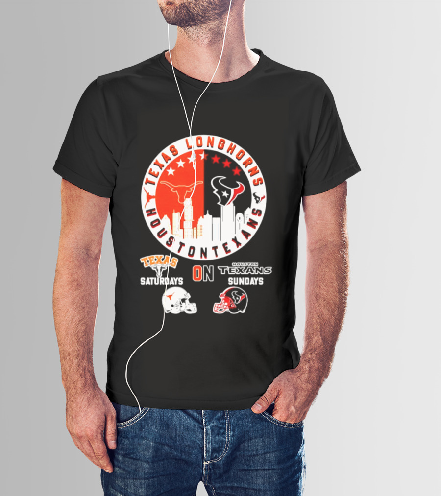 Texas Longhorns Houston Texans Saturdays Sundays Football Helmet T-Shirt