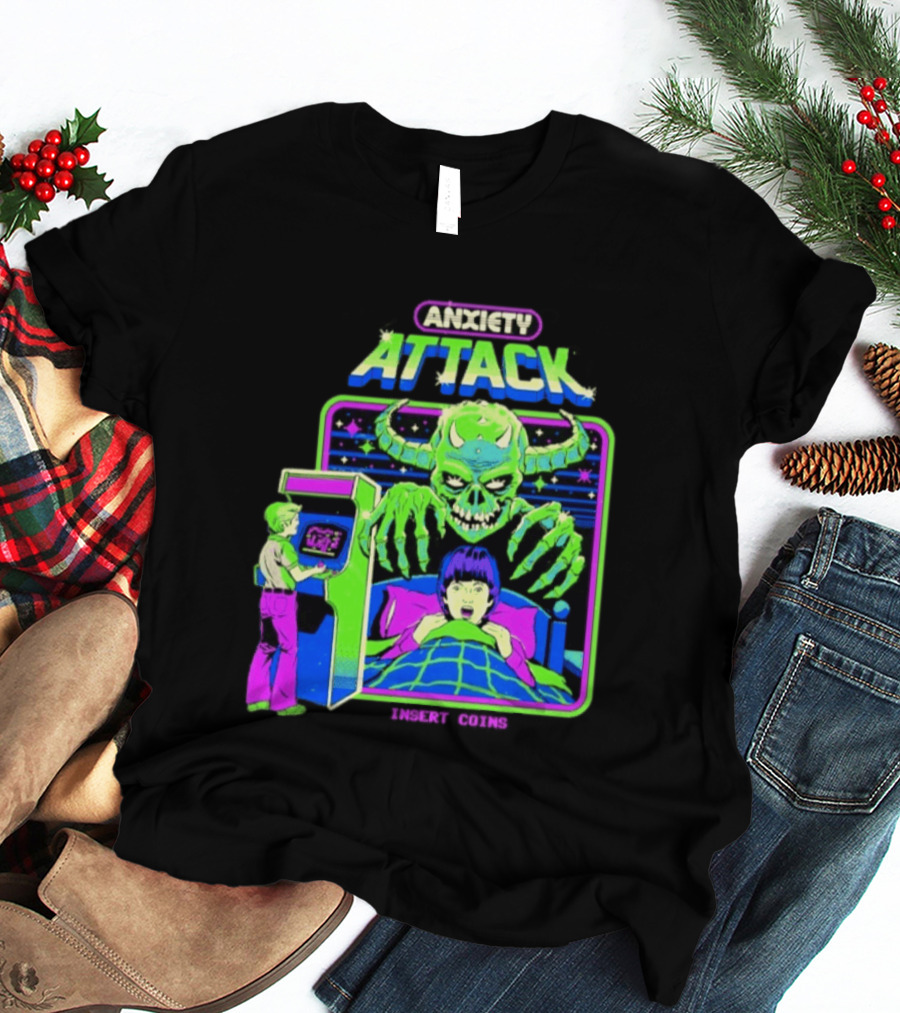 Retro Anxiety Attack Arcade Game Monster Steven Rhodes T-Shirt