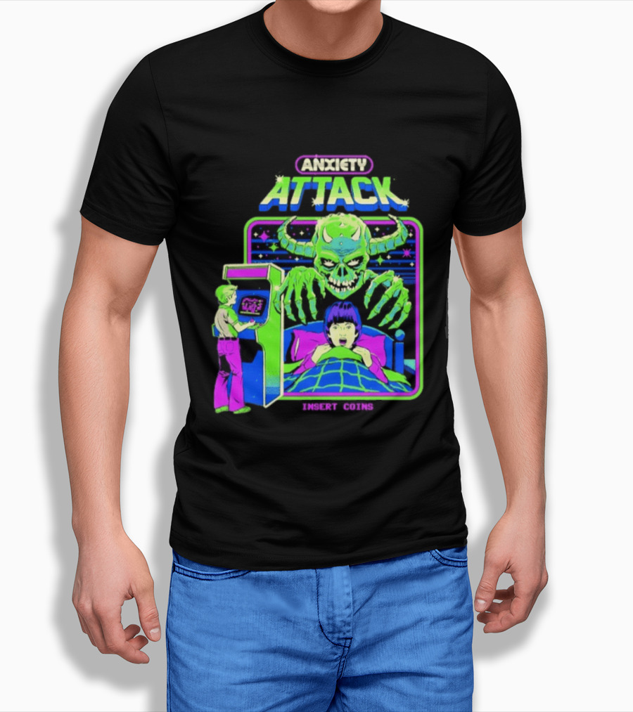 Retro Anxiety Attack Arcade Game Monster Steven Rhodes T-Shirt