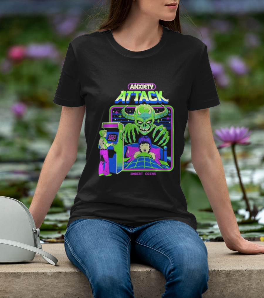 Retro Anxiety Attack Arcade Game Monster Steven Rhodes T-Shirt