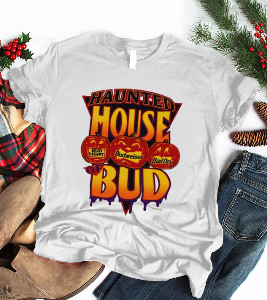 Halloween Haunted House Of Bud Budweiser Bud Light Bud Dry Pumpkins T-Shirt