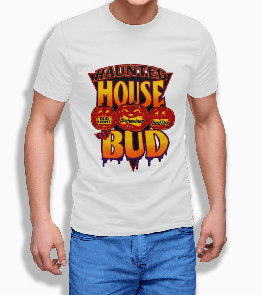 Halloween Haunted House Of Bud Budweiser Bud Light Bud Dry Pumpkins T-Shirt