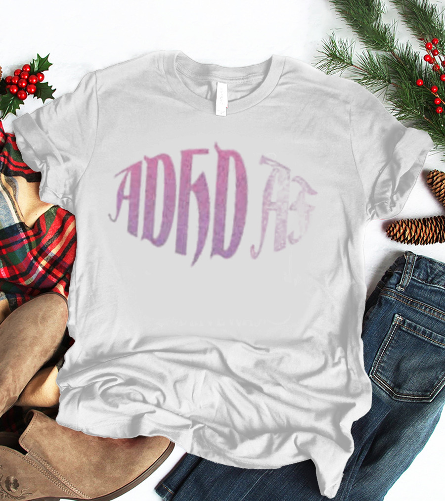 Paris Hilton ADHD AF Pink Cursive Text With Glitter Effect T-Shirt