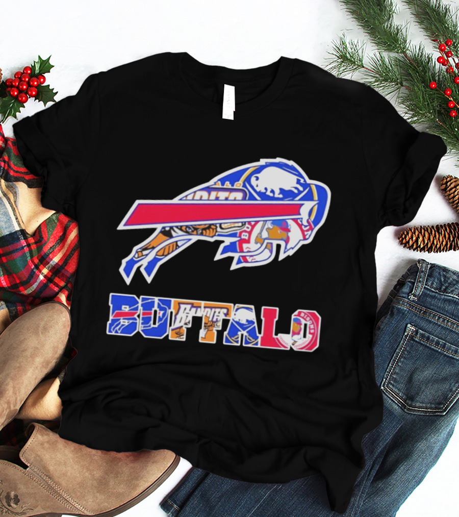 Buffalo Sabres Bandits Bisons Sports Team Logo Collage T-Shirt