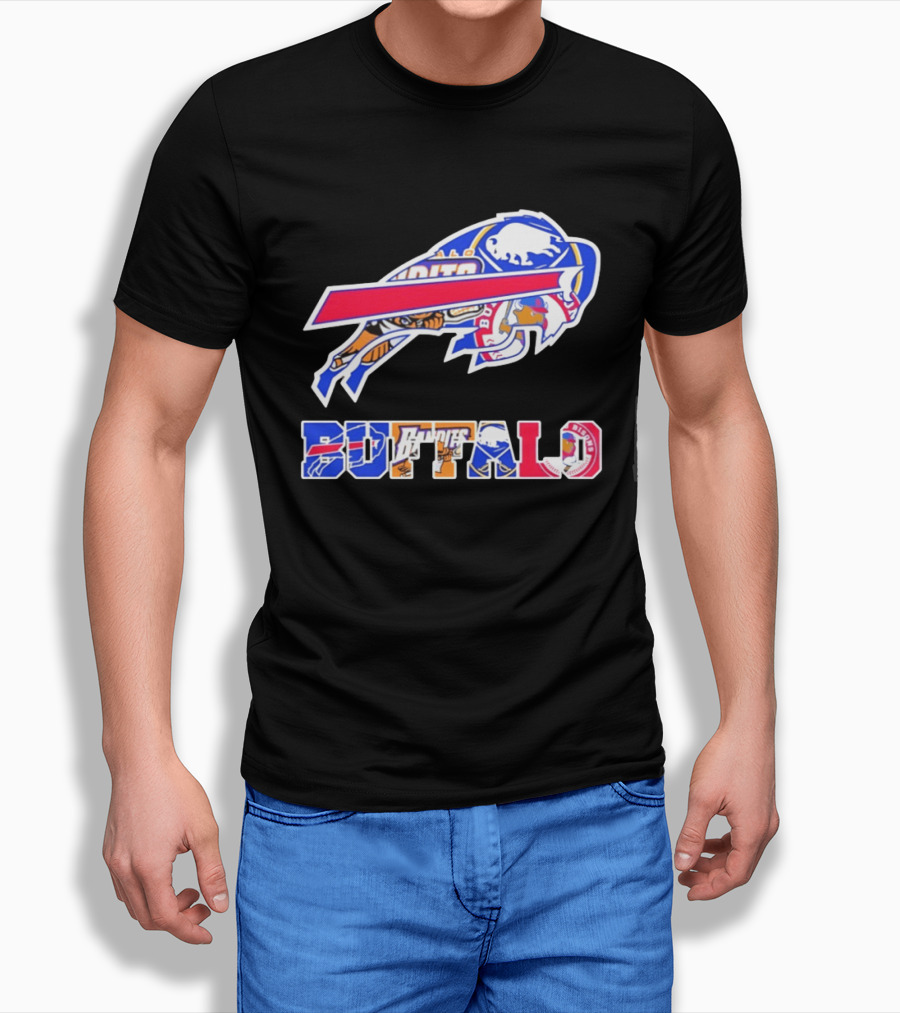 Buffalo Sabres Bandits Bisons Sports Team Logo Collage T-Shirt