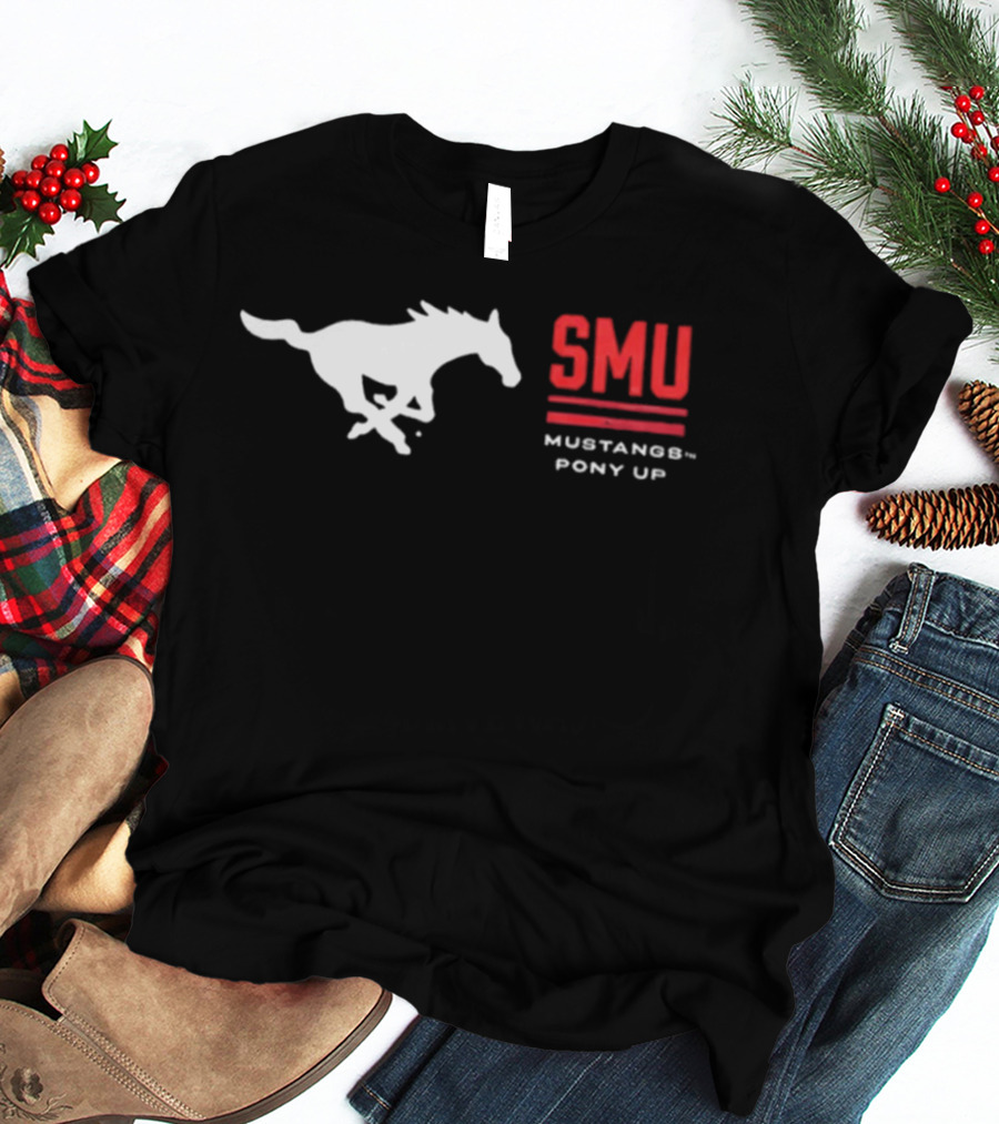 SMU Mustangs Pony Up Coach Rhett Lashlee Running Horse T-Shirt