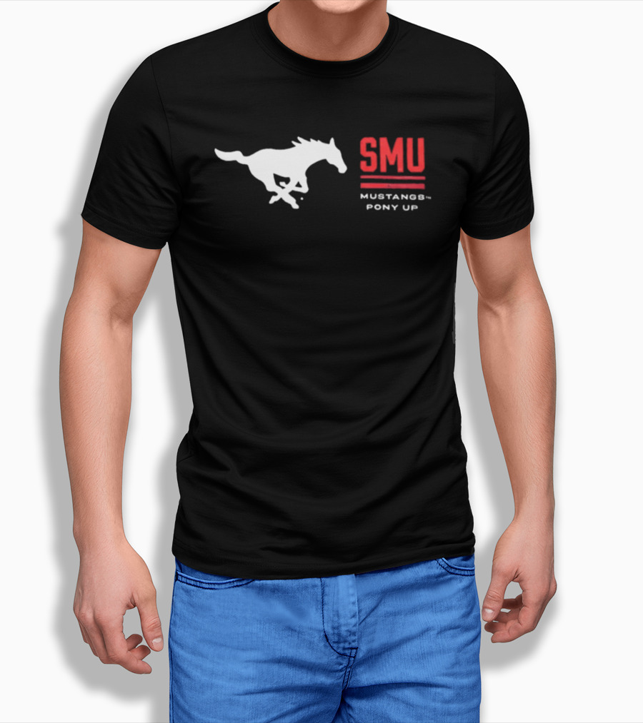 SMU Mustangs Pony Up Coach Rhett Lashlee Running Horse T-Shirt