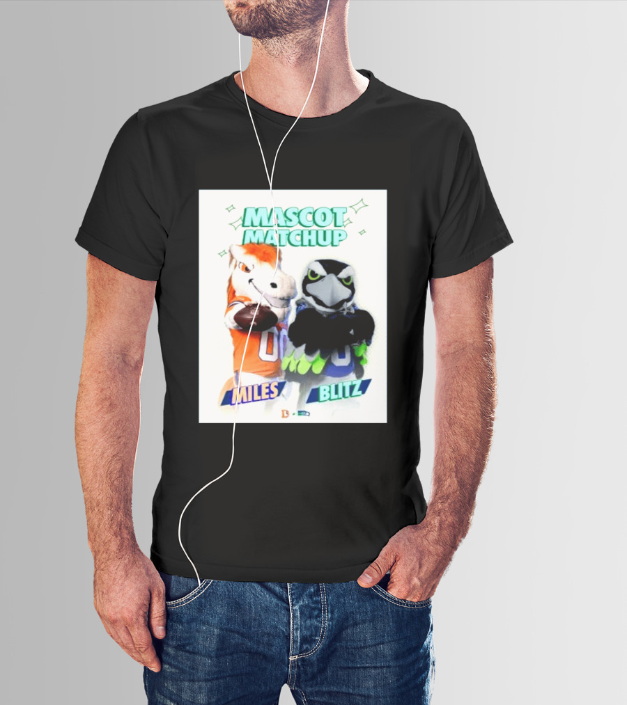 Mascot Matchup Miles Vs Blitz Denver Broncos Seattle Seahawks 2026 T-Shirt