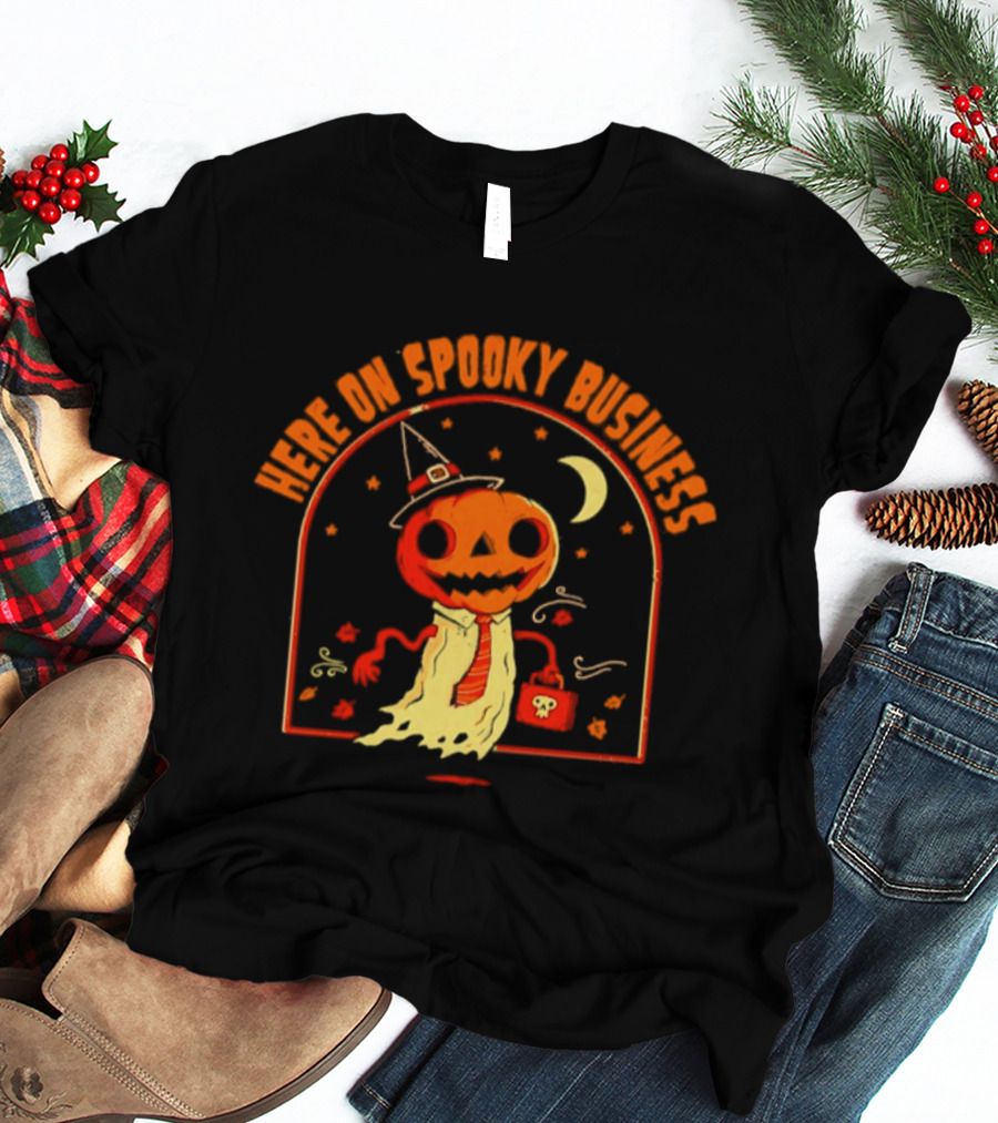 Pumpkin Witch Here On Spooky Business Halloween 2026 Moon Stars T-Shirt