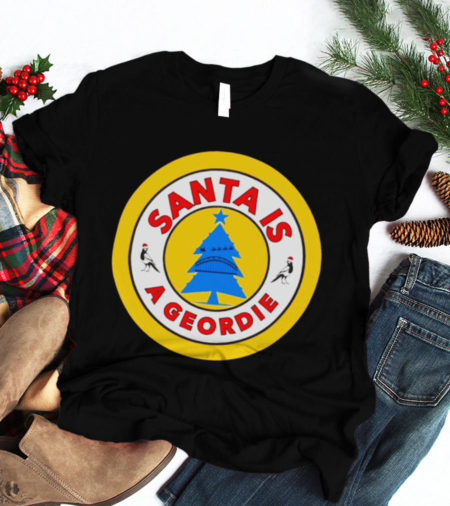 Santa Is A Geordie Christmas Tree Icon With Santa Hats And Bridge T-Shirt
