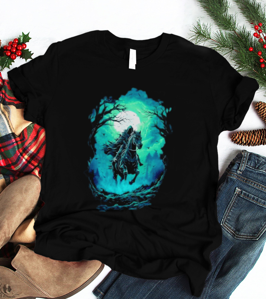 Shadow Rider Dark Fantasy Horse Moon Gothic Scene With Rider And Trees T-Shirt