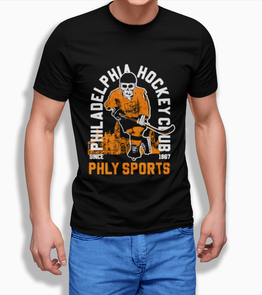 Philadelphia Hockey Club Skeleton Since 1967 Phly Sports Skyline T-Shirt