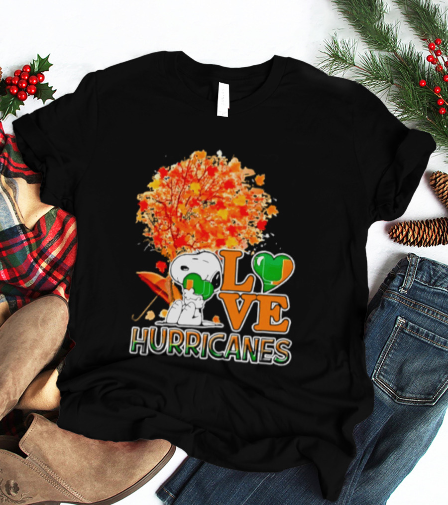 Snoopy X Miami Hurricanes NCAA Football Love Thanksgiving 2026 Autumn Tree T-Shirt