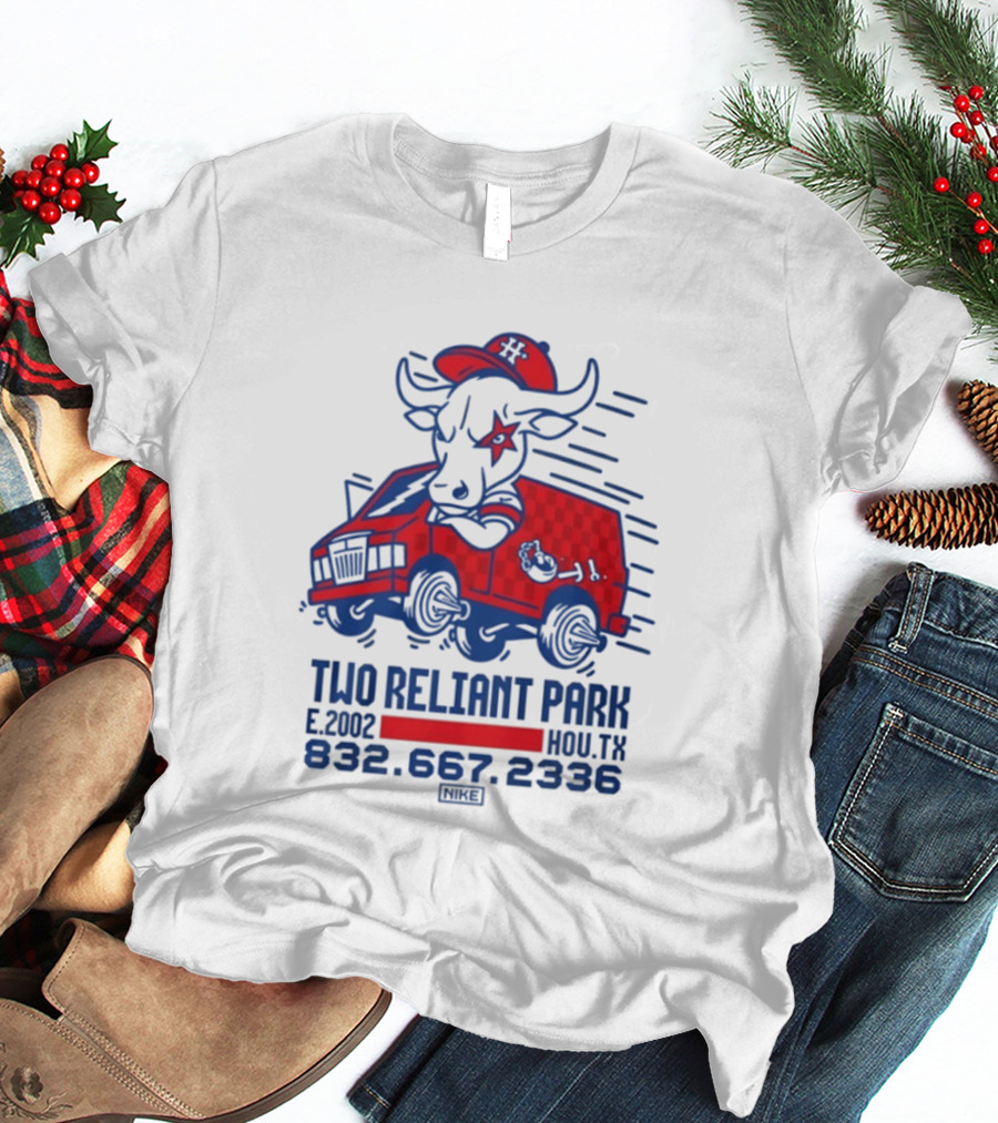 Houston Texans Two Reliant Park Bull And Red Truck E 2012 MOU.TX 832.667.2336 T-Shirt