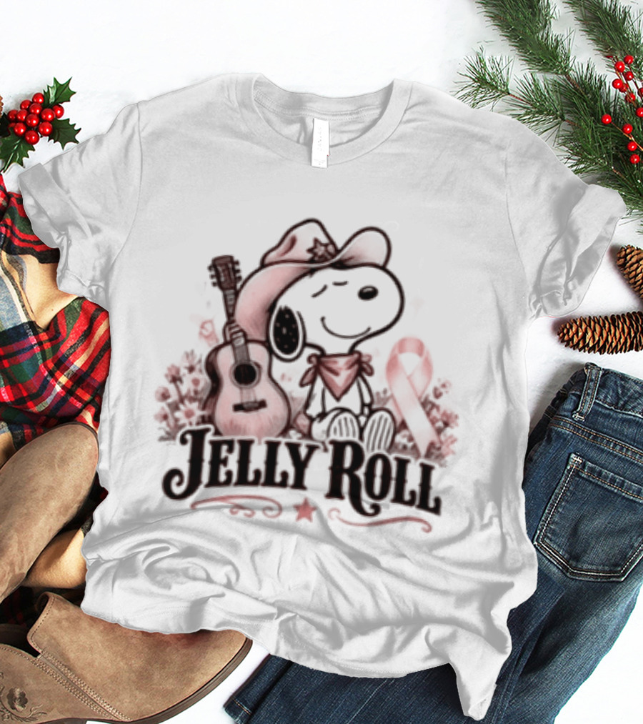 Jelly Roll Snoopy Cowboy Hat Red Awareness Ribbon T-Shirt
