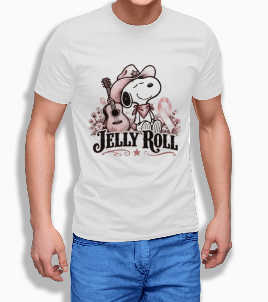 Jelly Roll Snoopy Cowboy Hat Red Awareness Ribbon T-Shirt