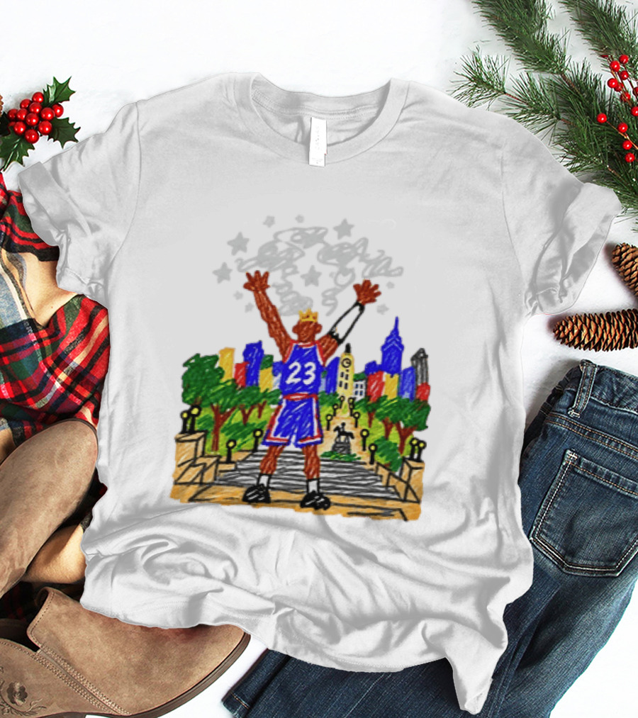 LeBron James Just A Kid From Akron In Philly Skyline With Number 23 And Crown T-Shirt