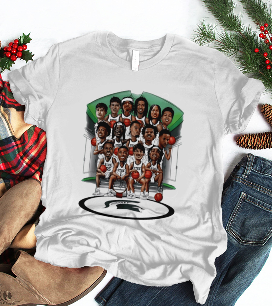 Michigan State Spartans Izzone Collage Team Caricatures Two Sided Back T-Shirt