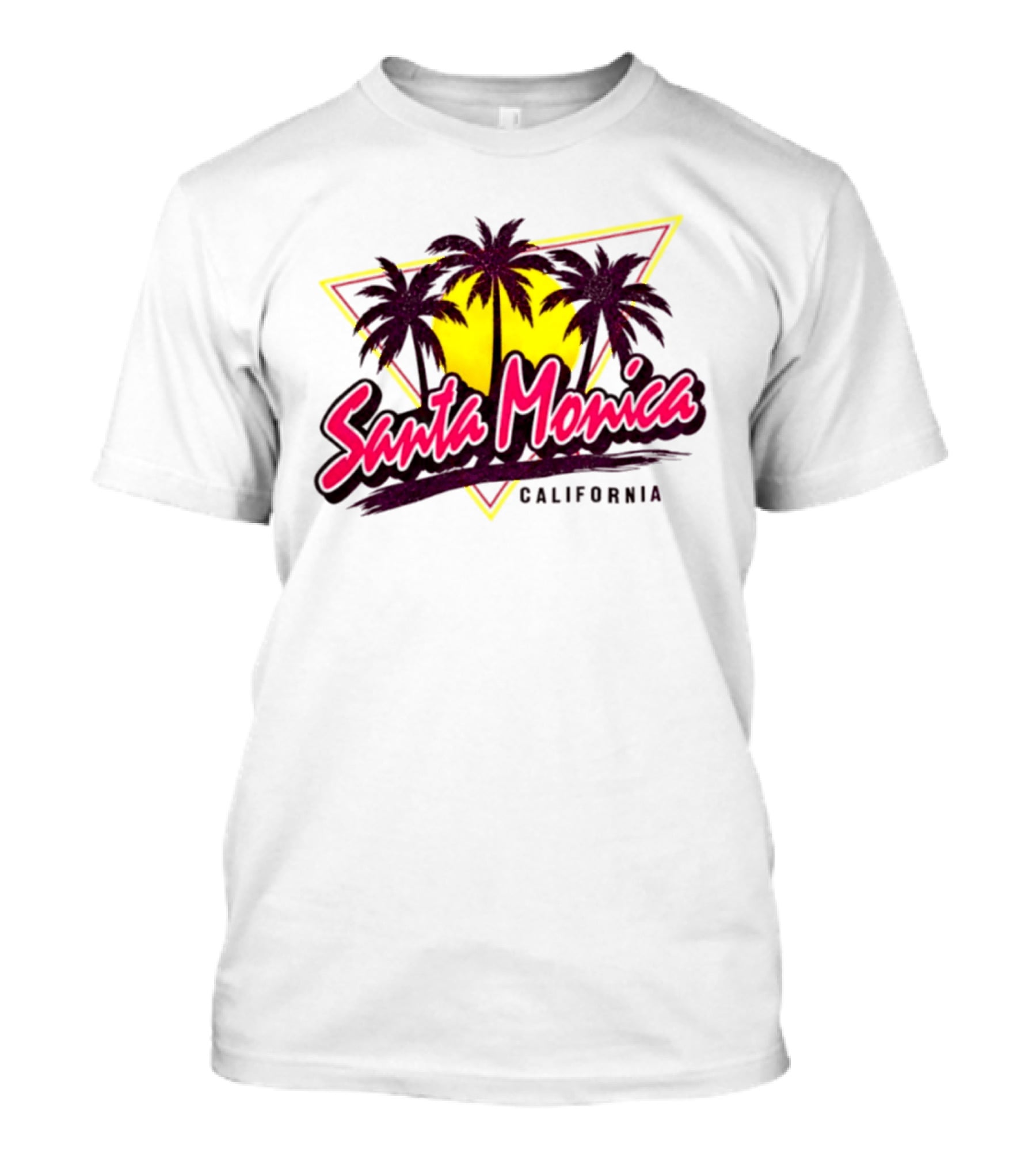 Santa Monica California Palm Trees Sunset Triangle T-Shirt