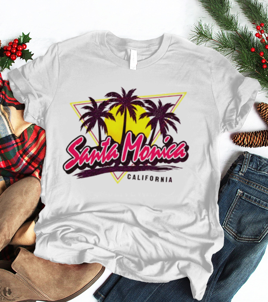 Santa Monica California Palm Trees Sunset Triangle T-Shirt
