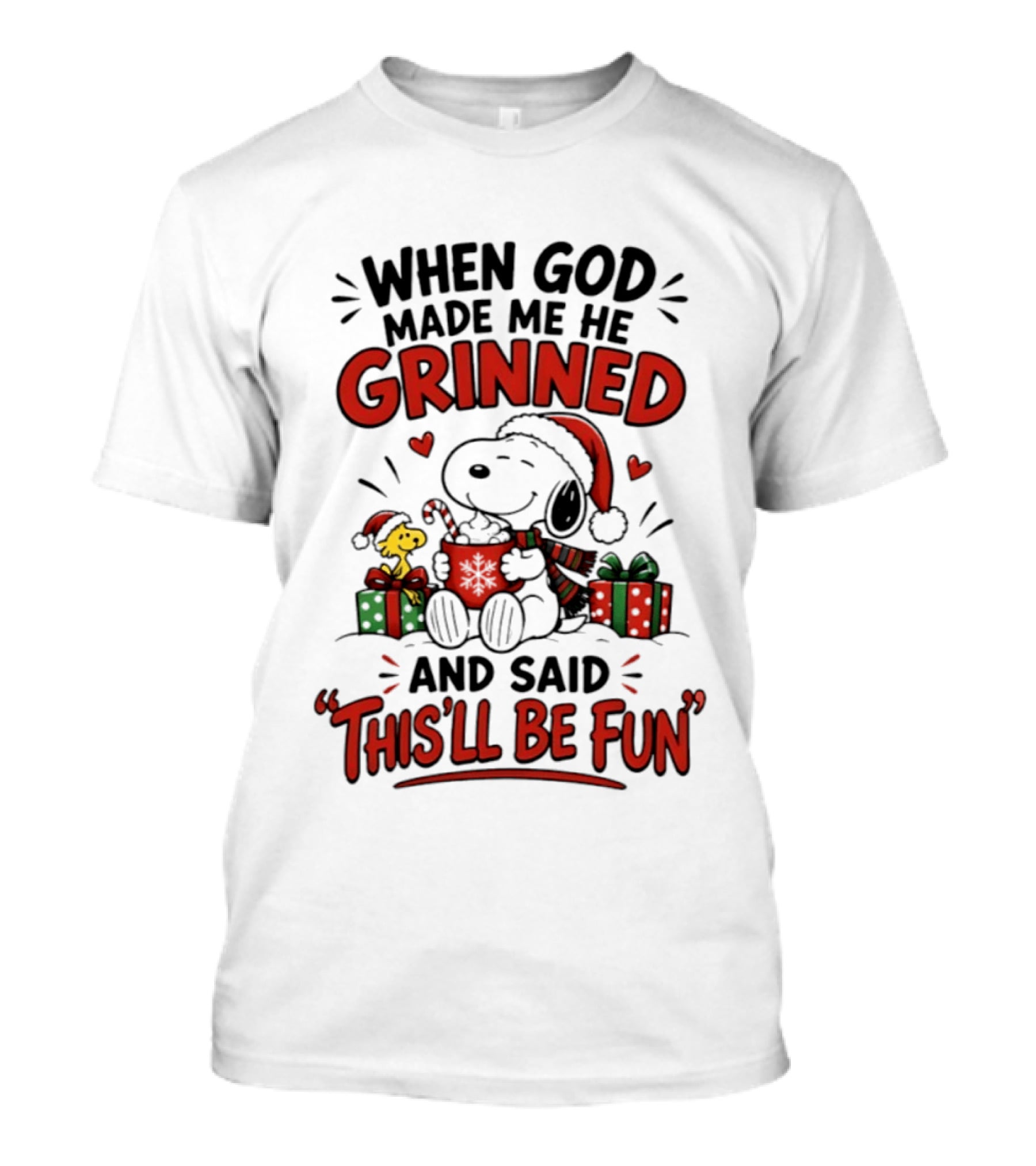When God Made Me He Grinned Snoopy Christmas Festive Fun 2026 T-Shirt