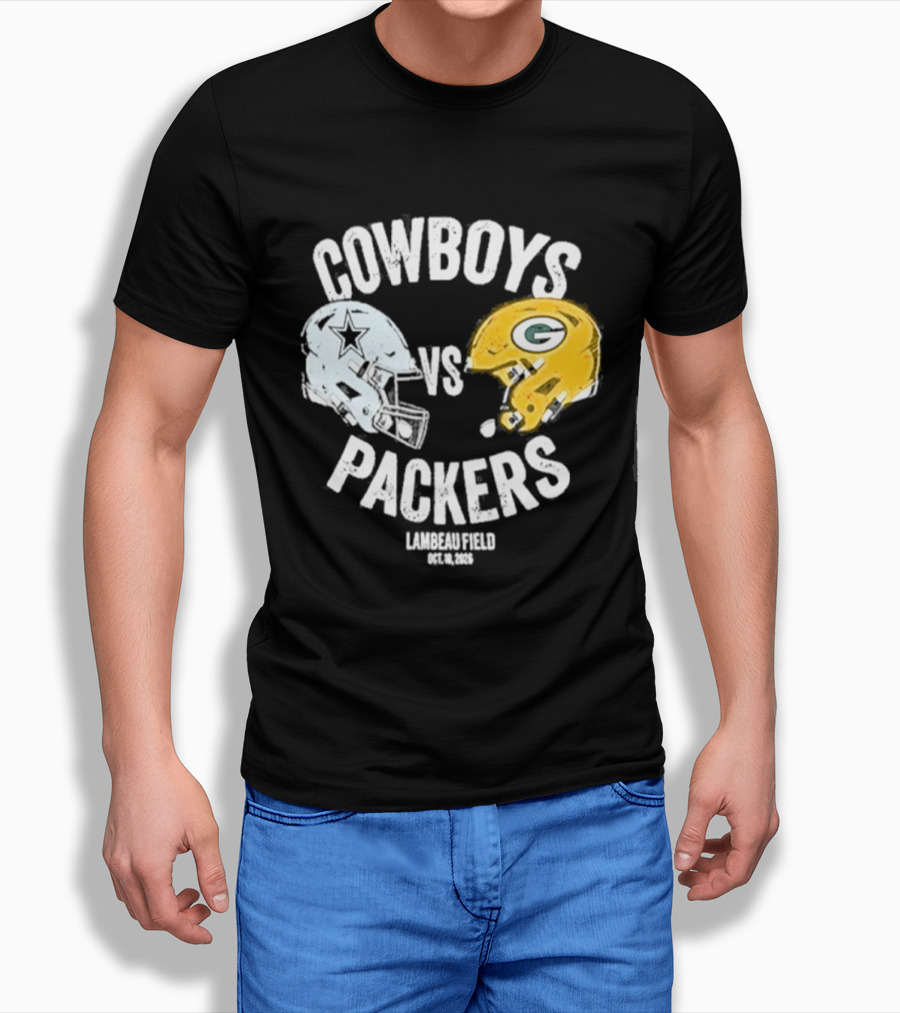 Cowboys Vs Packers Lambeau Field October 18 2026 Helmet Matchup T-Shirt