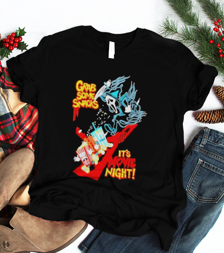 Grab Some Snacks Ghostface It's Movie Night Scream Halloween 2026 T-Shirt