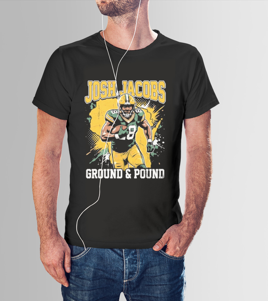 Josh Jacobs Ground & Pound Running Back Art Green And Gold Player T-Shirt