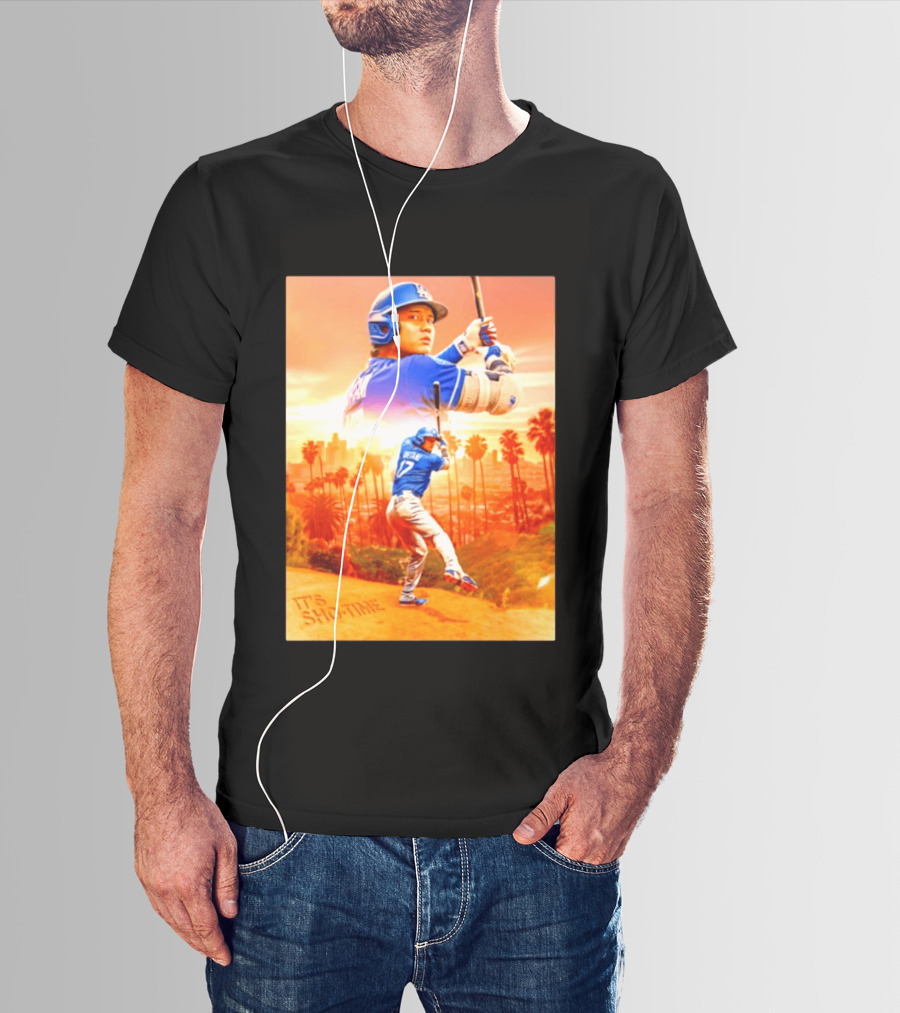 Shohei Ohtani Los Angeles Dodgers MLB It's Show Time Skyline Baseball Player T-Shirt