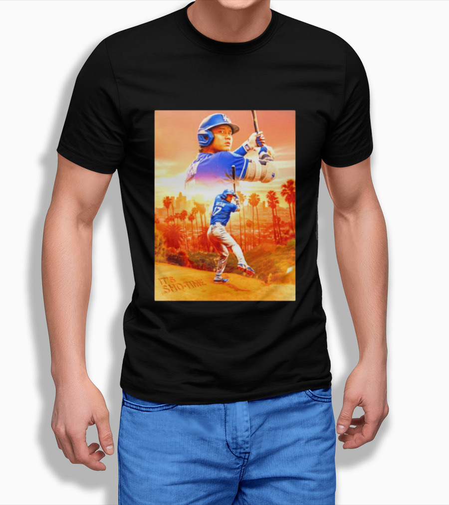 Shohei Ohtani Los Angeles Dodgers MLB It's Show Time Skyline Baseball Player T-Shirt