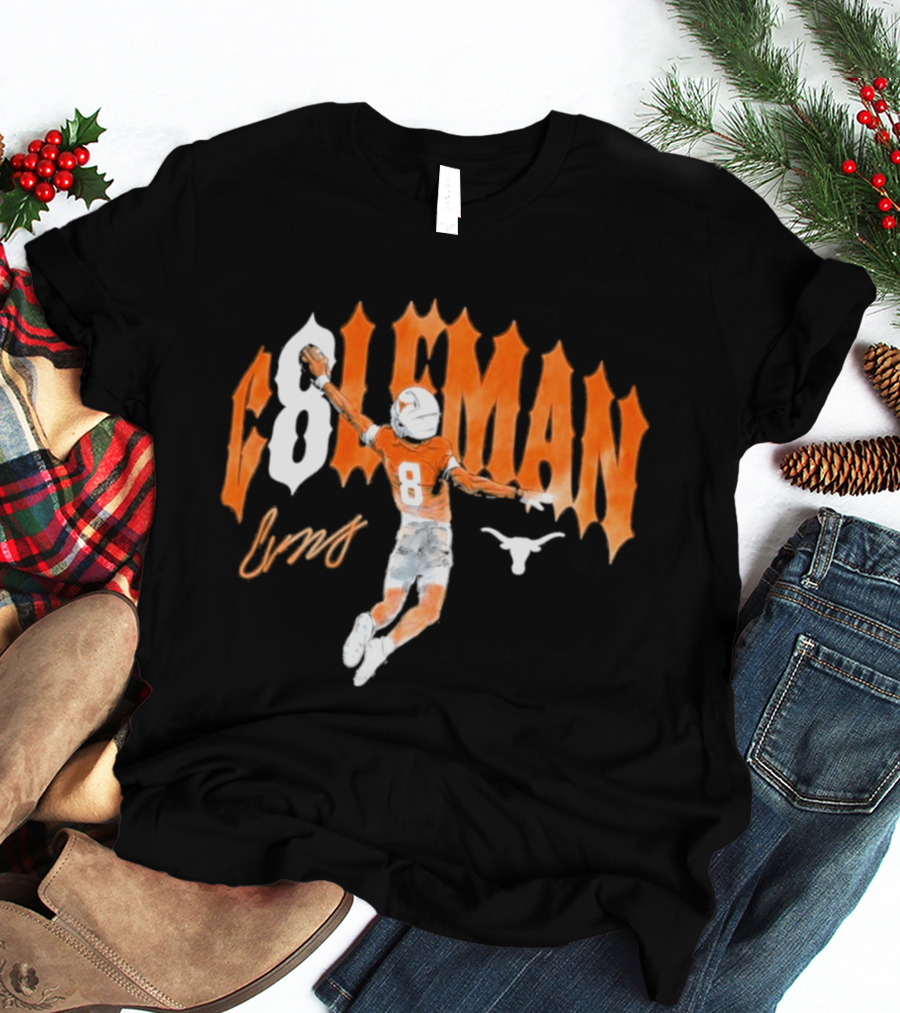 Texas Longhorns Coleman 8 Football Player Orange And White T-Shirt