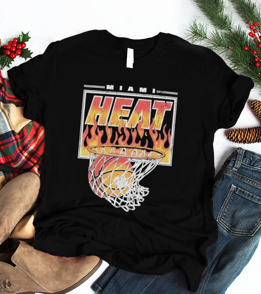 Miami Heat Flaming Hoop Basketball Fiery Dunk T-Shirt
