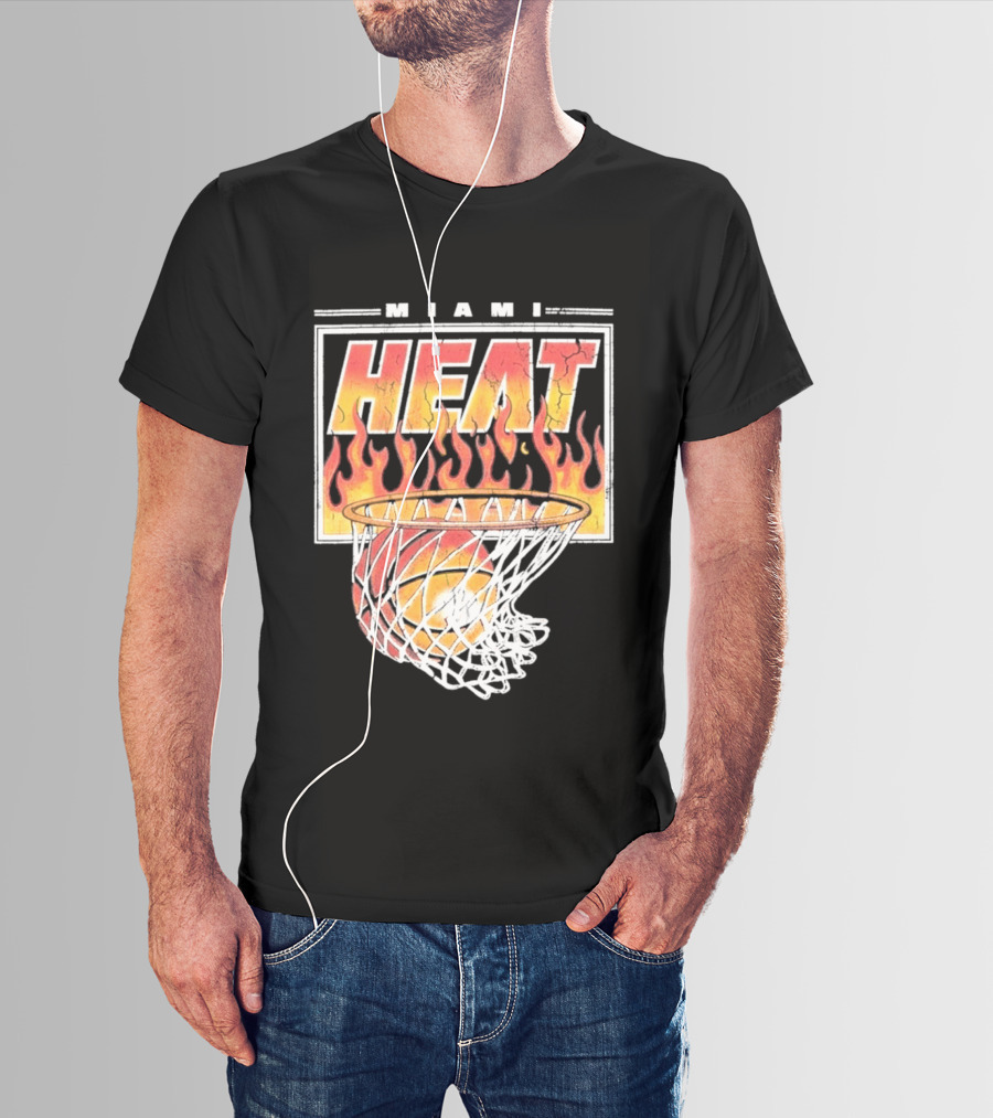 Miami Heat Flaming Hoop Basketball Fiery Dunk T-Shirt