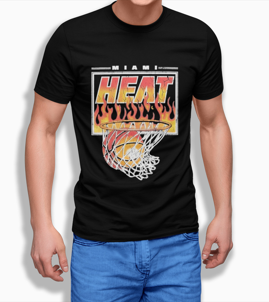 Miami Heat Flaming Hoop Basketball Fiery Dunk T-Shirt