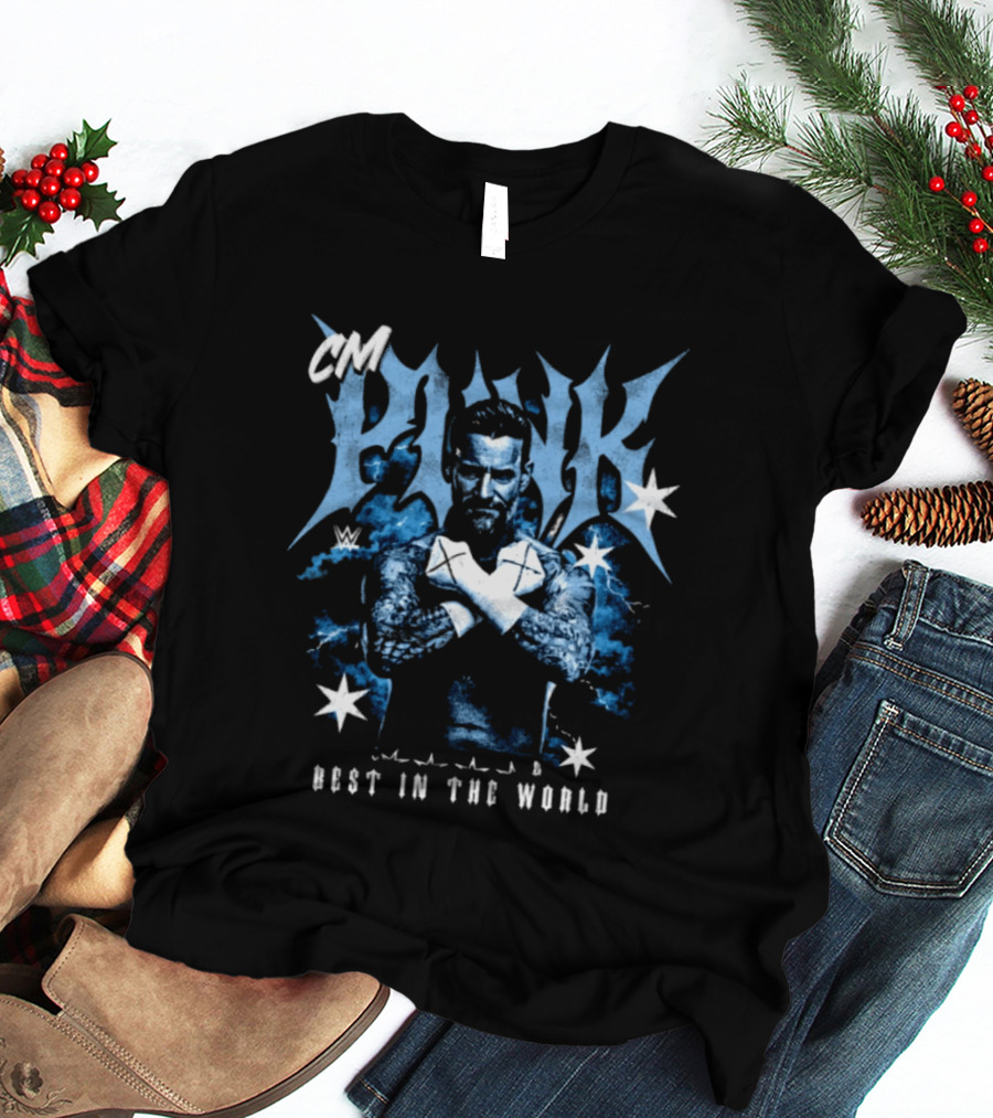 CM Punk WWE Best In The World Monochrome Blue Stars T-Shirt