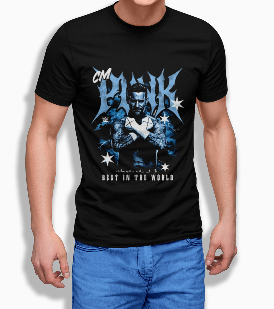 CM Punk WWE Best In The World Monochrome Blue Stars T-Shirt