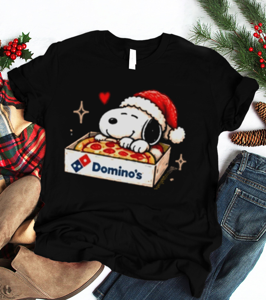 Dominos Pizza Snoopy Christmas Santa Hat Pizza Lovers T-Shirt
