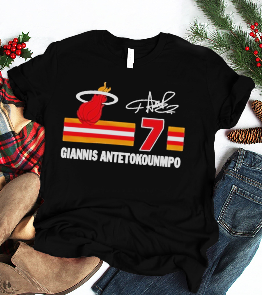 Giannis Antetokounmpo Miami Heat Number 7 Signature T-Shirt