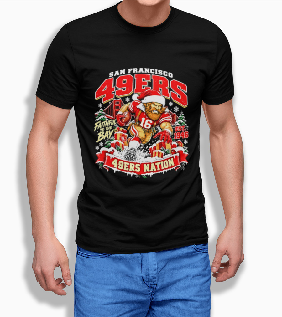 San Francisco 49ers Christmas 49ers Nation Established 1946 Faithful To The Bay T-Shirt