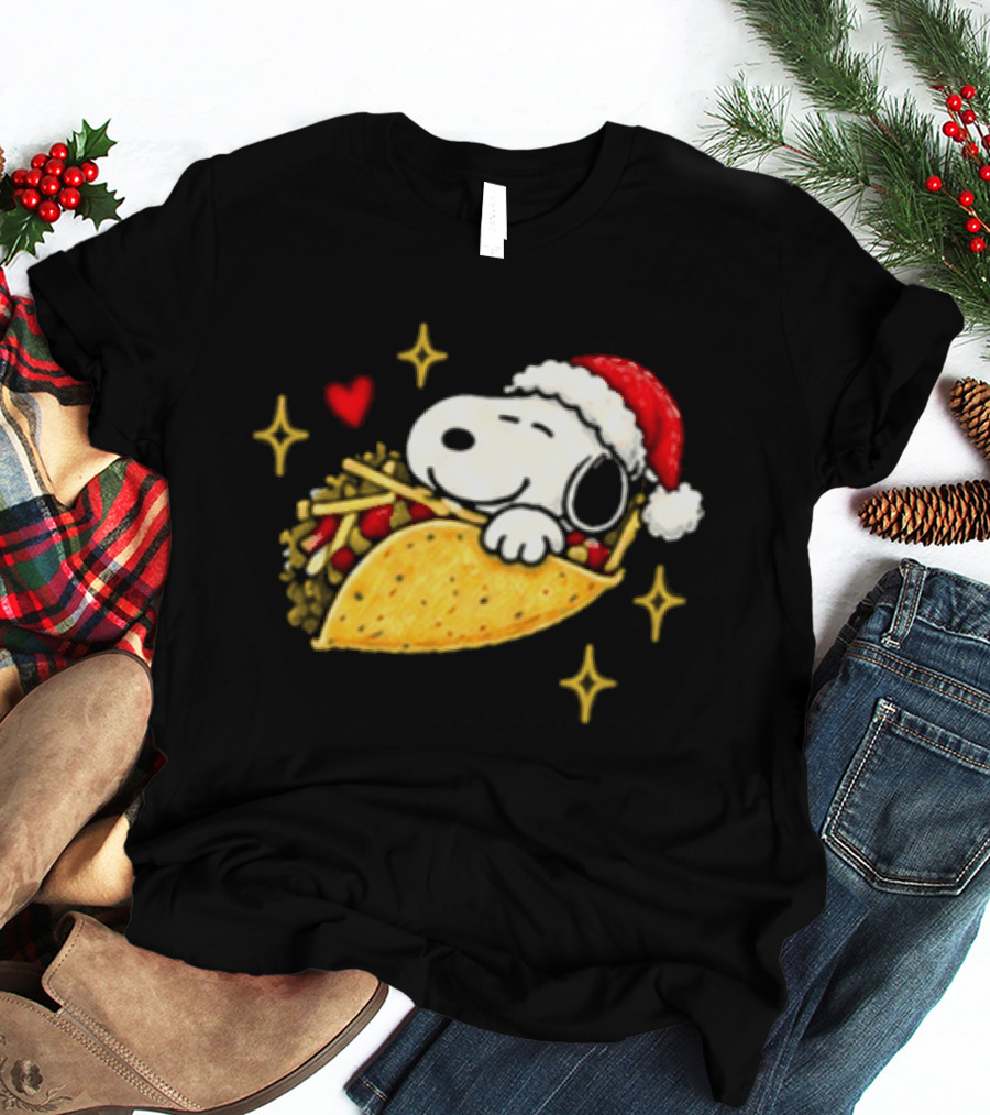 Taco Bell Snoopy Christmas Taco Lovers Festive Santa Hat T-Shirt