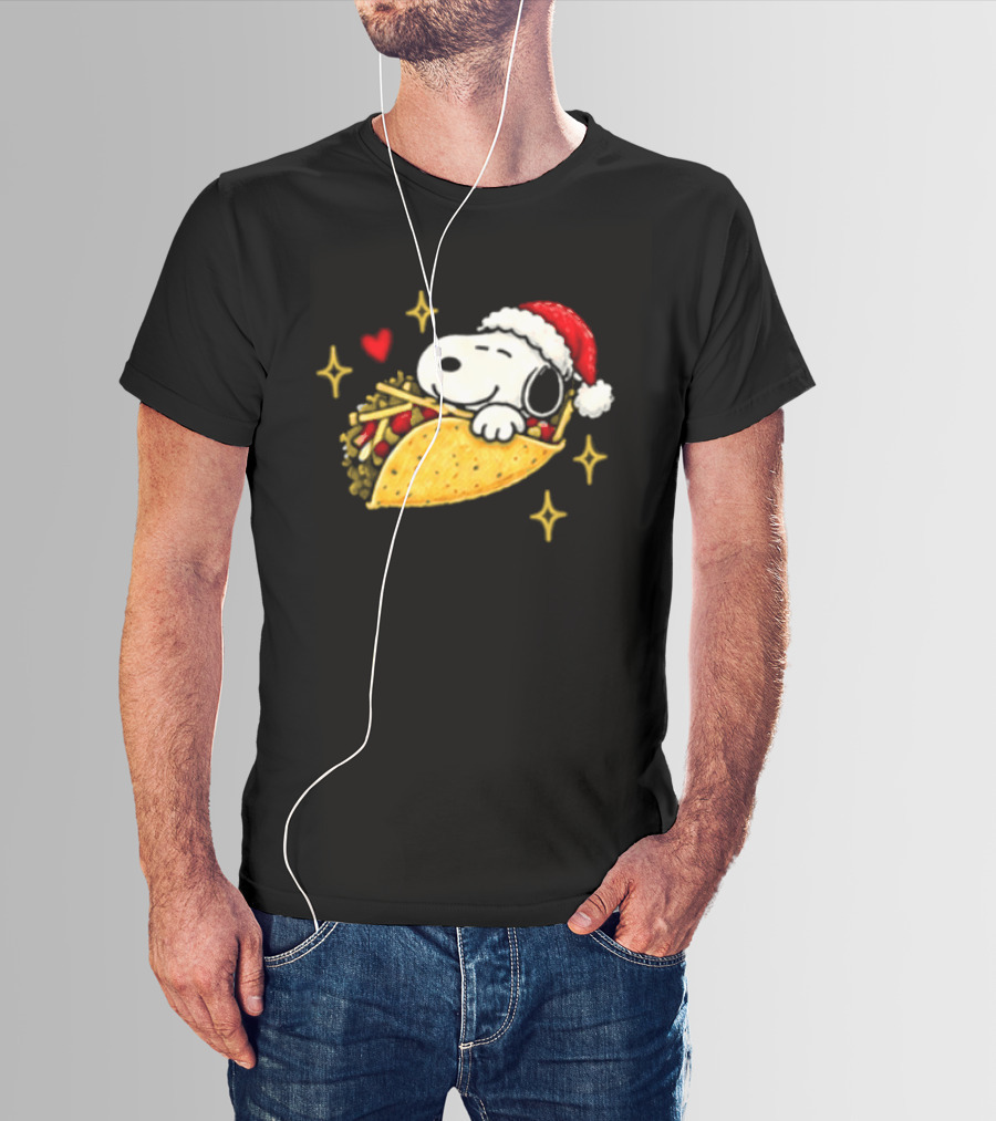 Taco Bell Snoopy Christmas Taco Lovers Festive Santa Hat T-Shirt
