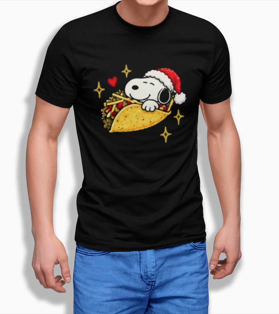 Taco Bell Snoopy Christmas Taco Lovers Festive Santa Hat T-Shirt