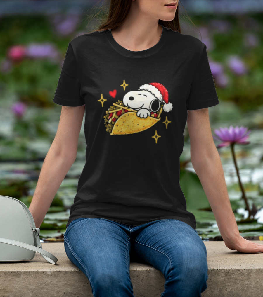 Taco Bell Snoopy Christmas Taco Lovers Festive Santa Hat T-Shirt