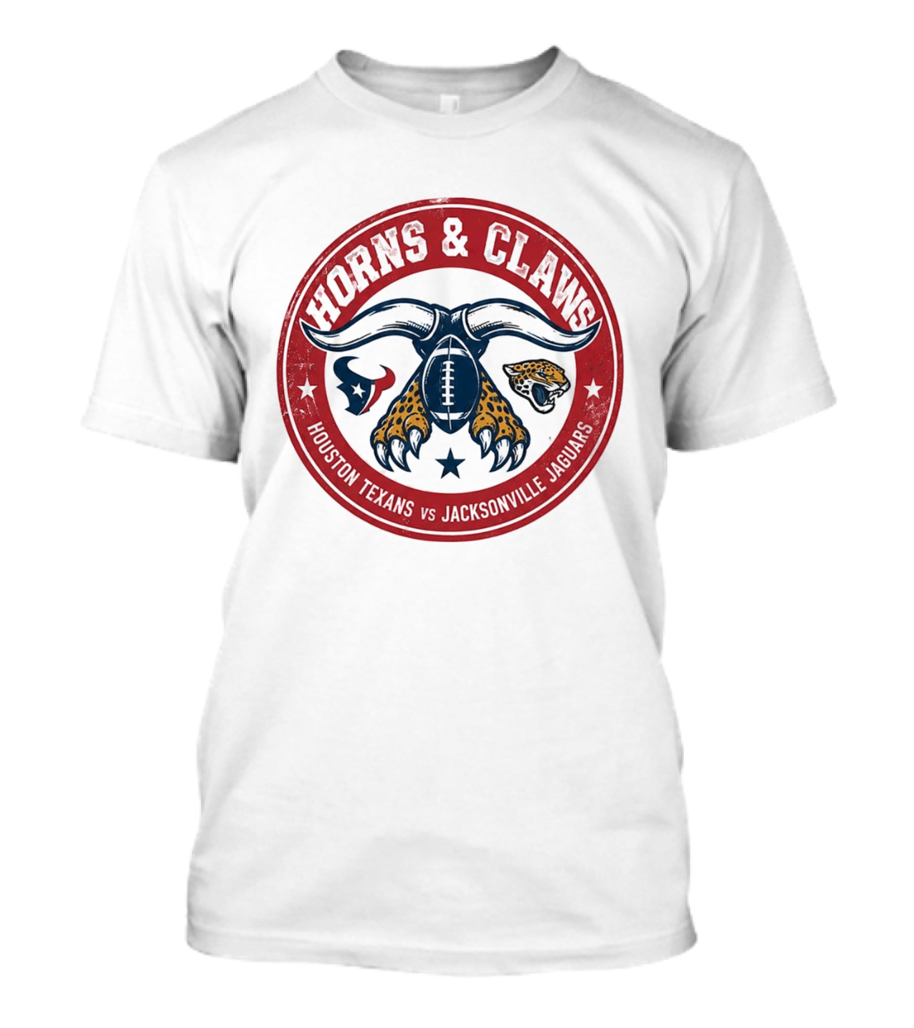 Horns & Claws Houston Texans Vs Jacksonville Jaguars 2026 Red Football T-Shirt