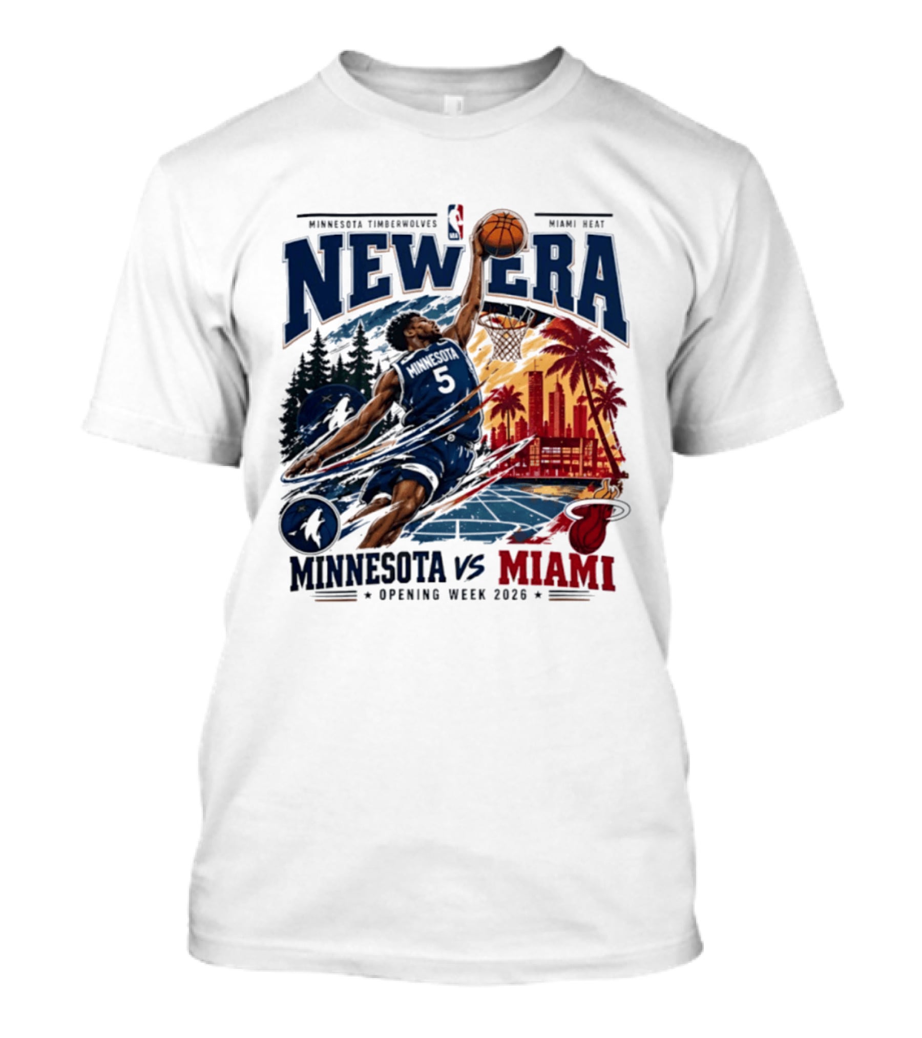 Minnesota Timberwolves Vs Miami Heat Anthony Edwards 5 New Era Opening Week 2026 T-Shirt