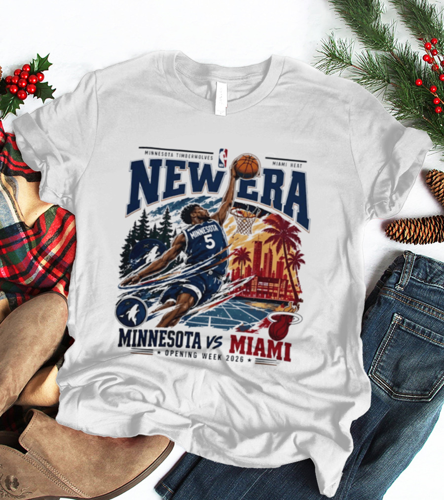 Minnesota Timberwolves Vs Miami Heat Anthony Edwards 5 New Era Opening Week 2026 T-Shirt