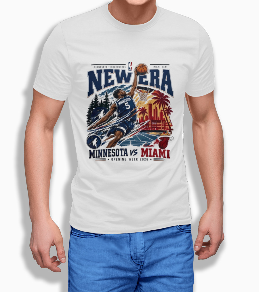 Minnesota Timberwolves Vs Miami Heat Anthony Edwards 5 New Era Opening Week 2026 T-Shirt