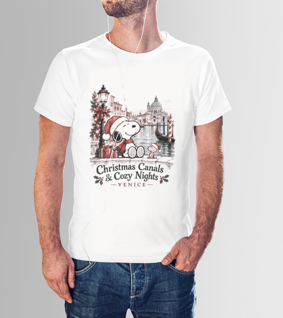 Christmas Canals Cozy Nights Venice Snoopy T-Shirt