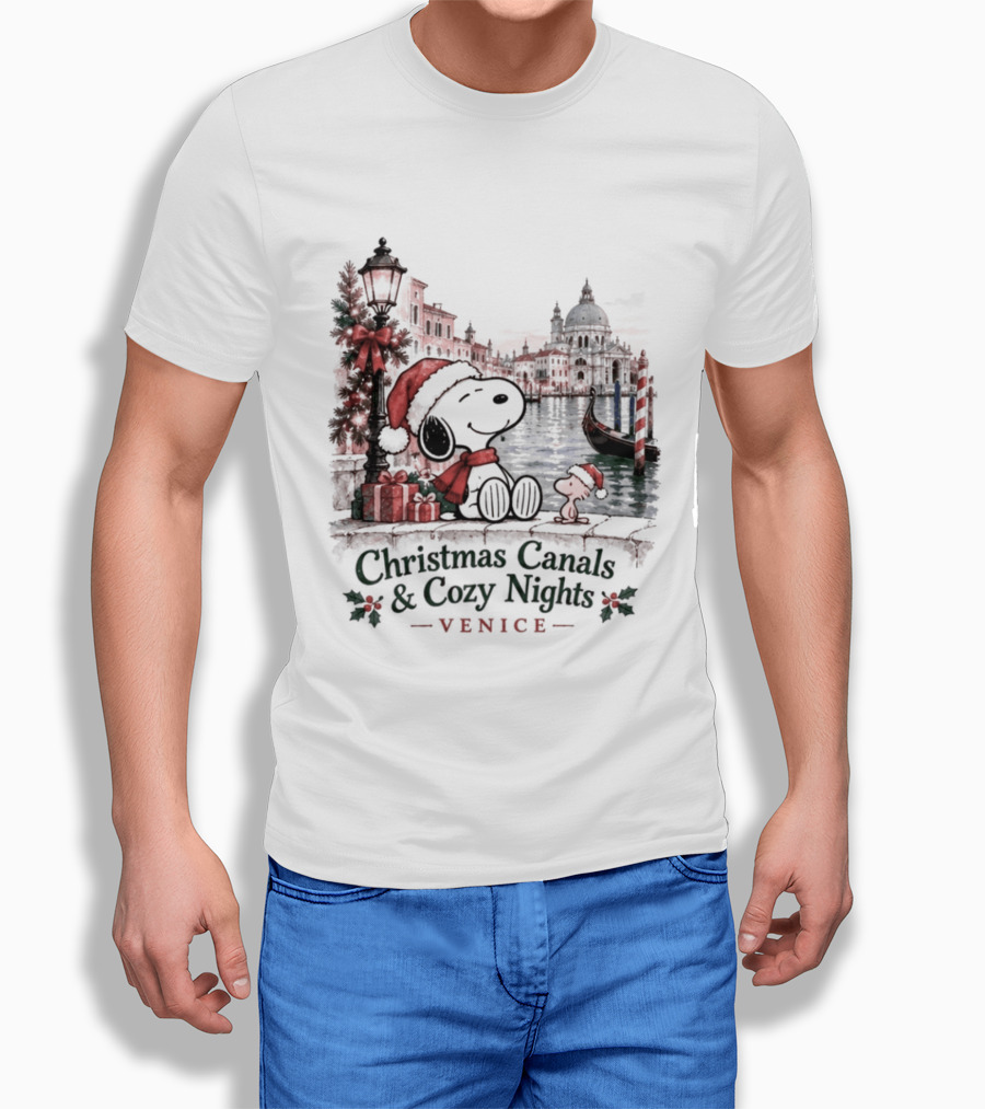 Christmas Canals Cozy Nights Venice Snoopy T-Shirt